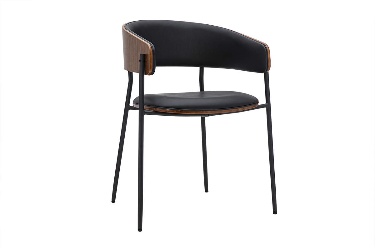 Chaise design noire et bois fonc� noyer DANTE