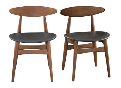 Chaise design noyer et PU noir lot de 2 WALFORD