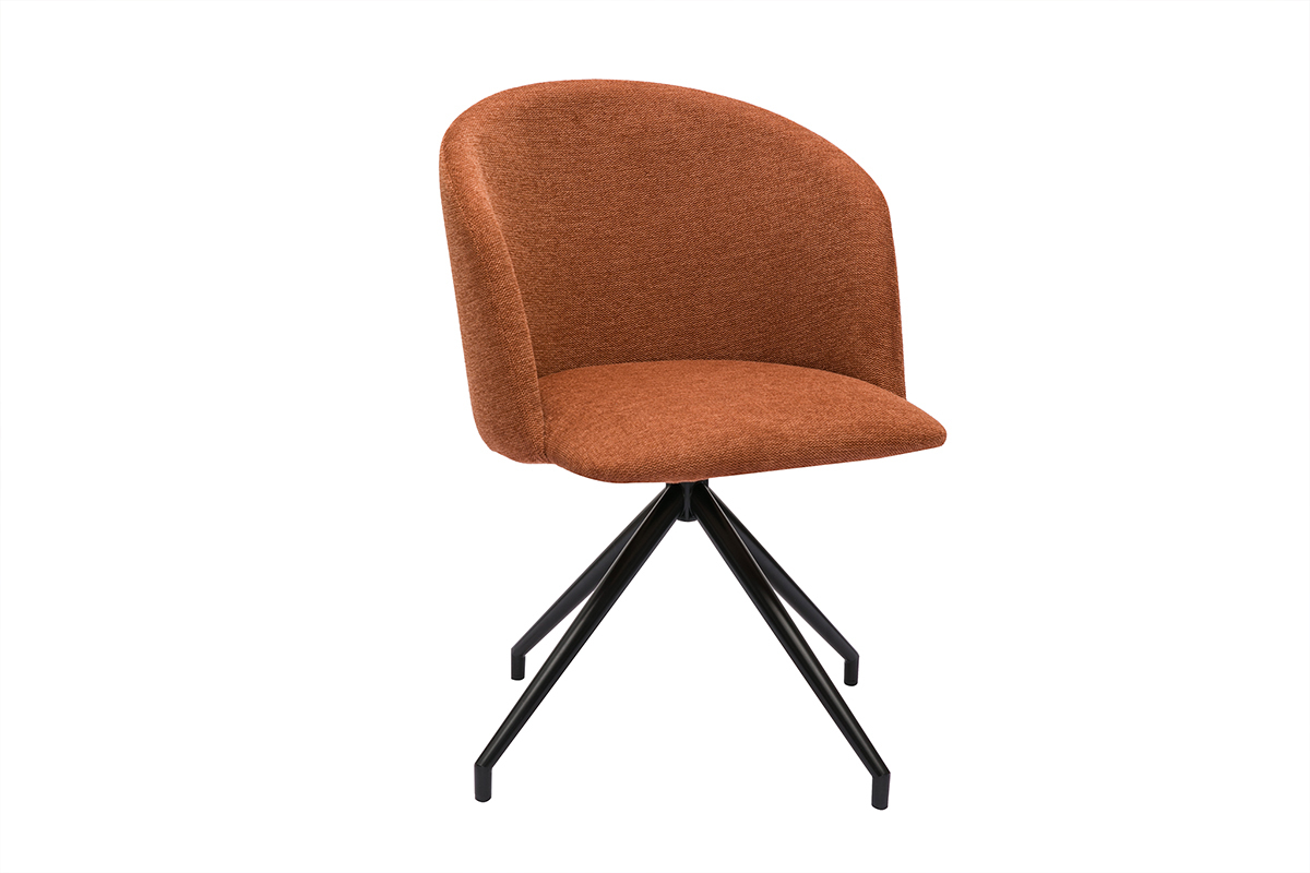 Chaise design pivotante 360� en tissu effet velours textur� terre brul�e et m�tal noir VANITY