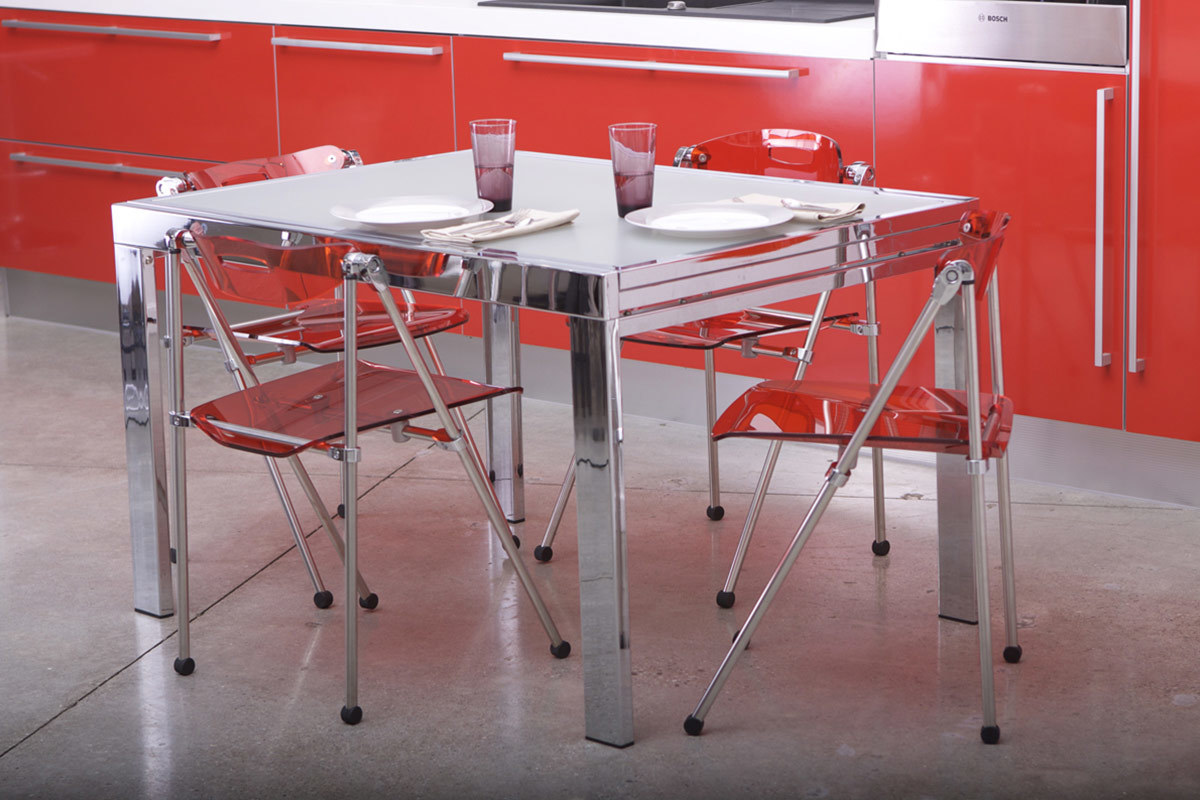 Chaise design plexiglas rouge pliante - lot de 4 JULIE