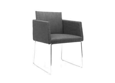 Chaise design polyester gris et acier chrom&eacute; NEORA