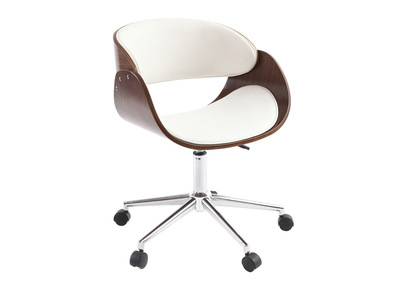 Chaise design roulettes blanche et noyer BENT