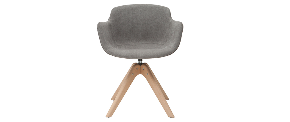 Chaise design tissu effet velours gris et bois AARON