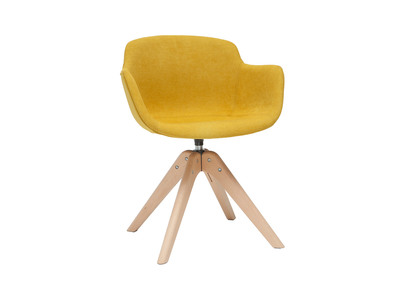 Chaise design tissu effet velours jaune moutarde et bois AARON
