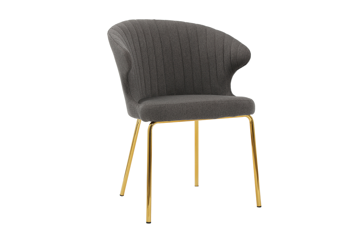 Chaise design tissu gris fonc pieds mtal dor REQUIEM