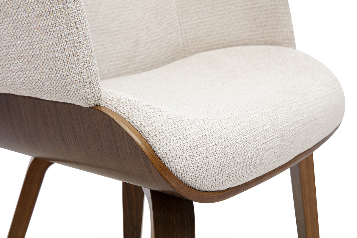 Chaise en tissu chenille beige et bois fonc� EARL
