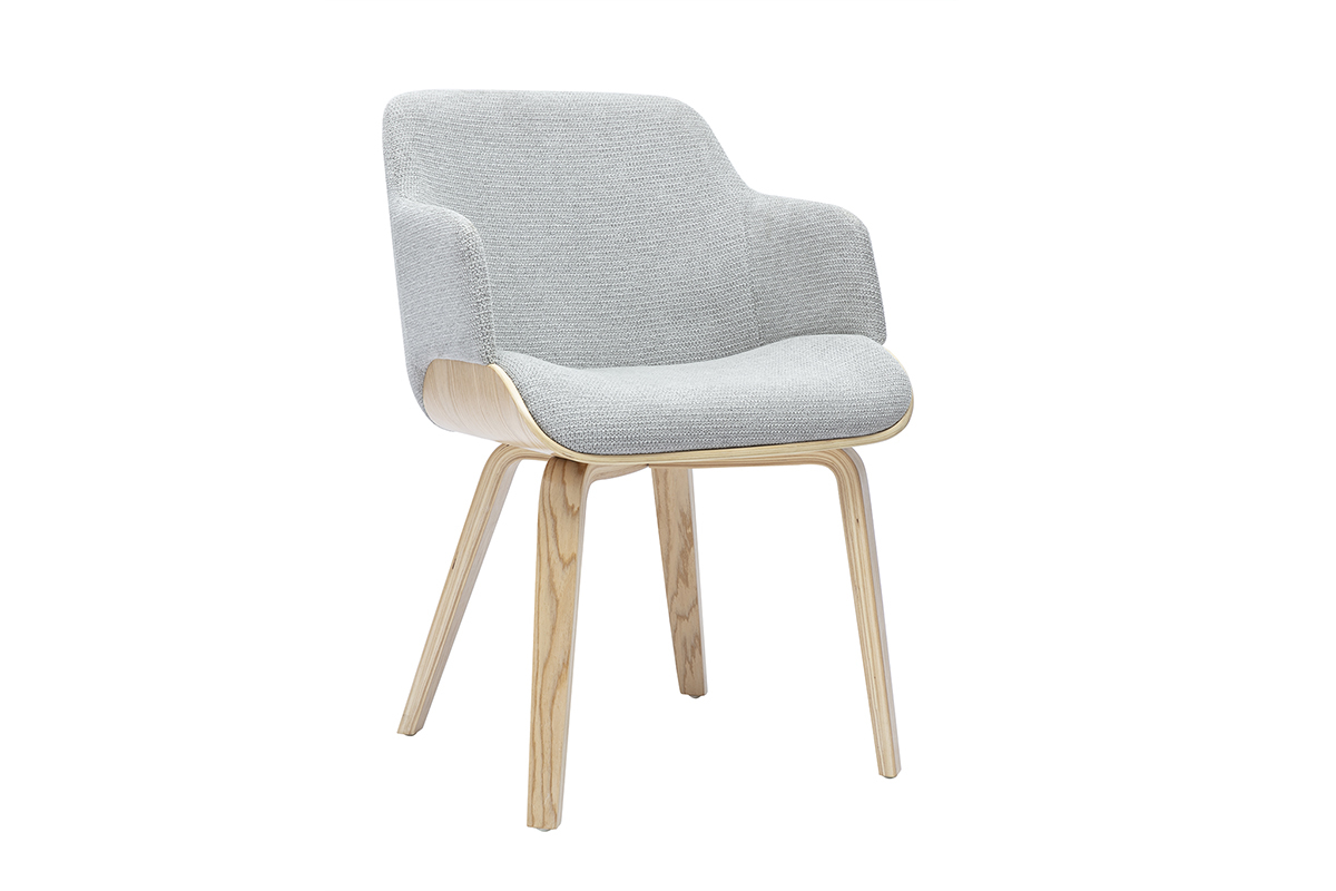Chaise en tissu chenille gris et bois clair EARL