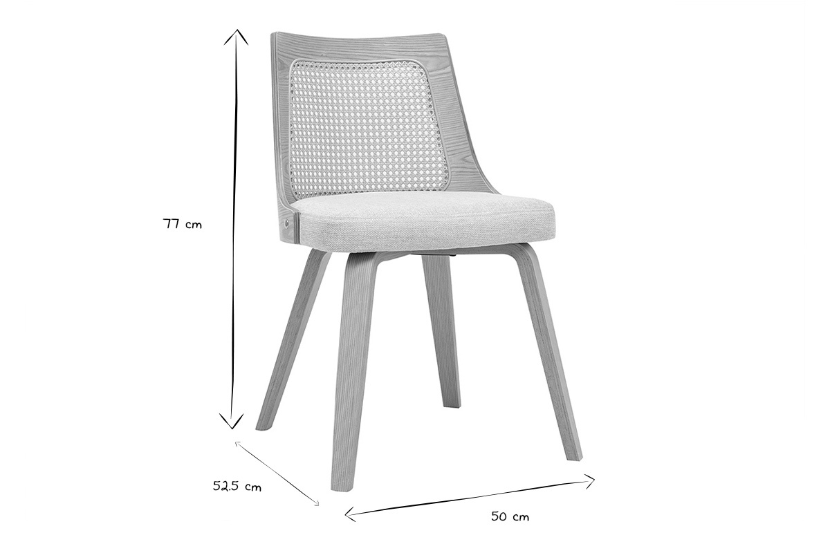 Chaise en tissu effet velours textur� beige, bois clair et cannage rotin GARBO
