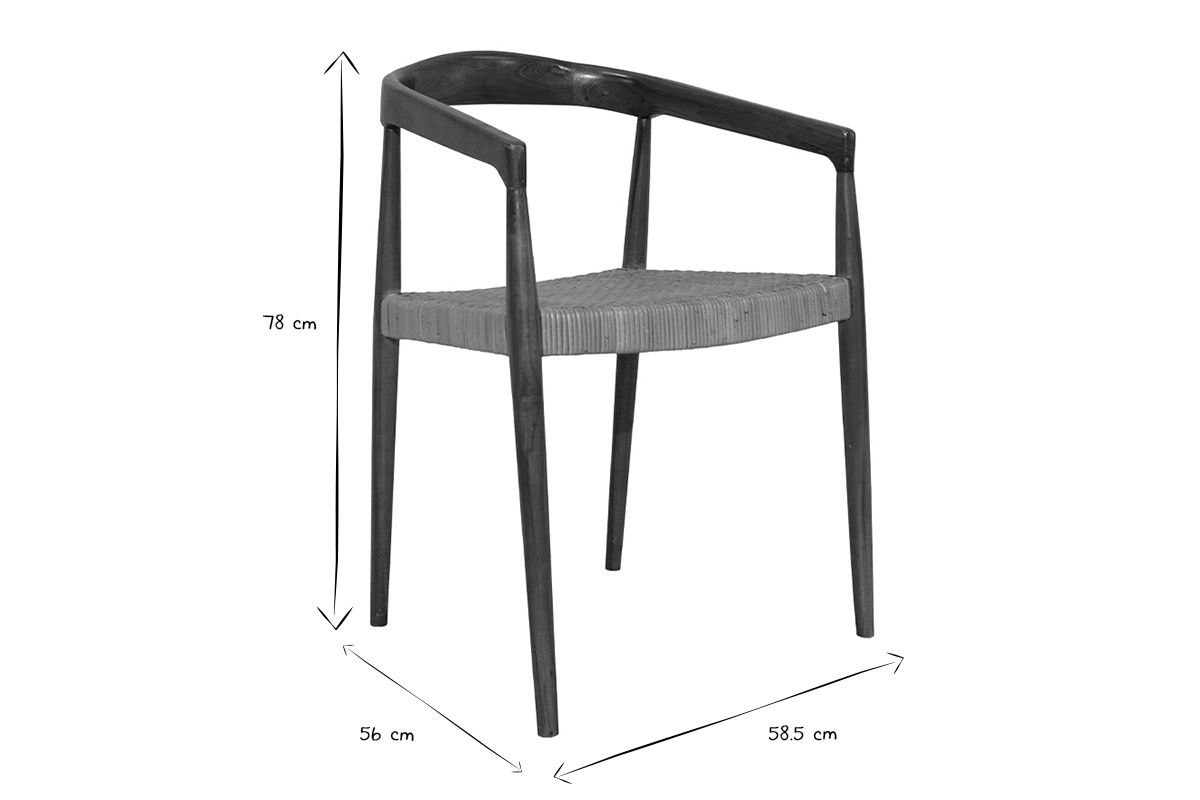 Chaise ethnique en bois teck massif et cannage rotin NEGARA