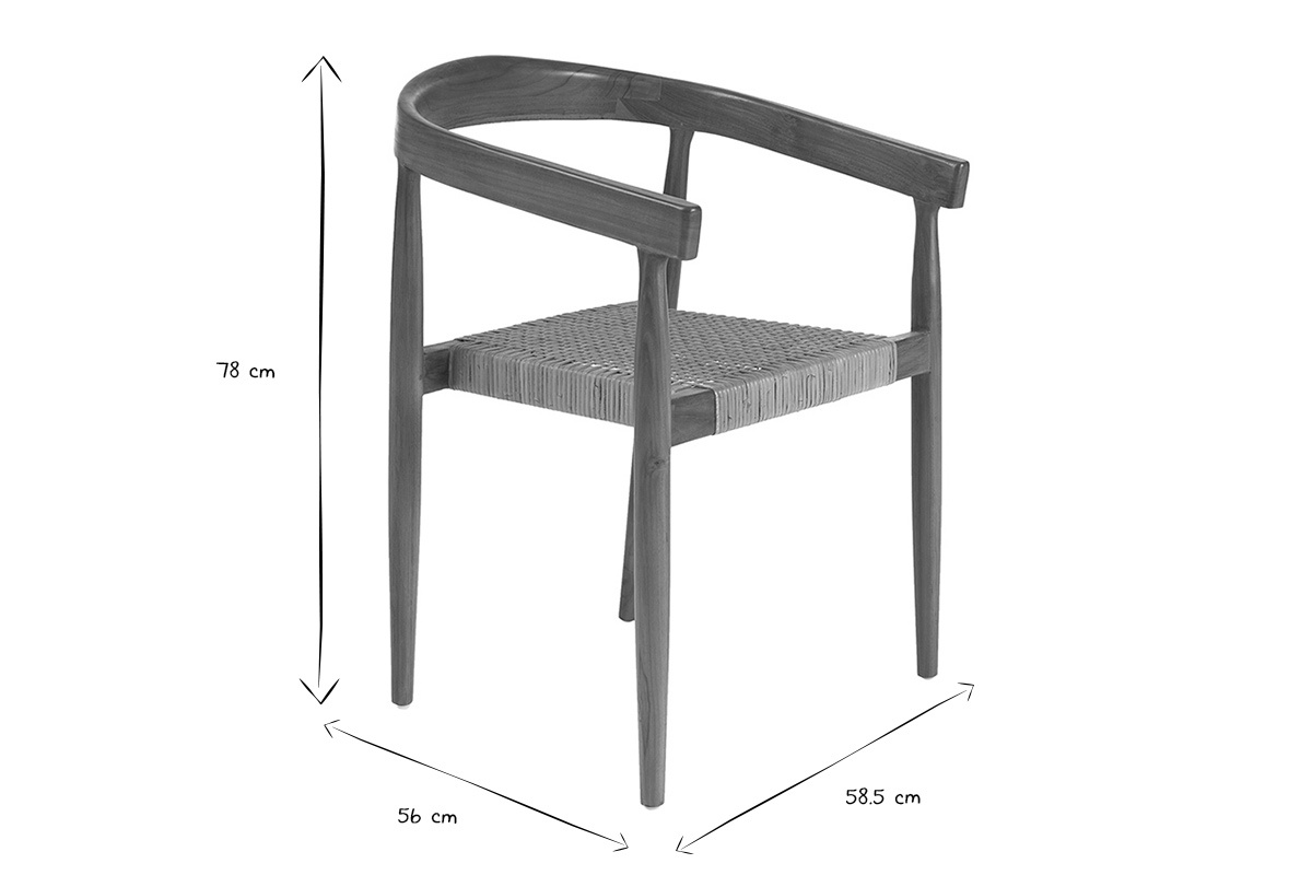 Chaise ethnique en bois teck massif et cannage rotin NEGARA