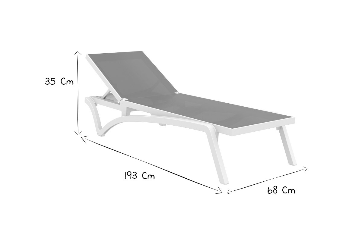 Chaise longue ajustable blanche � roulettes CORAIL