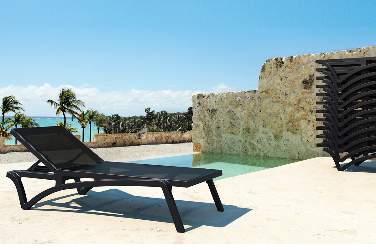 Chaise longue ajustable noire  roulettes CORAIL