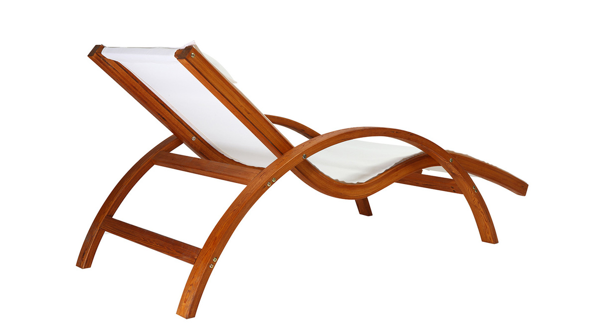 Chaise longue bain de soleil blanc cass et bois massif BIARRITZ