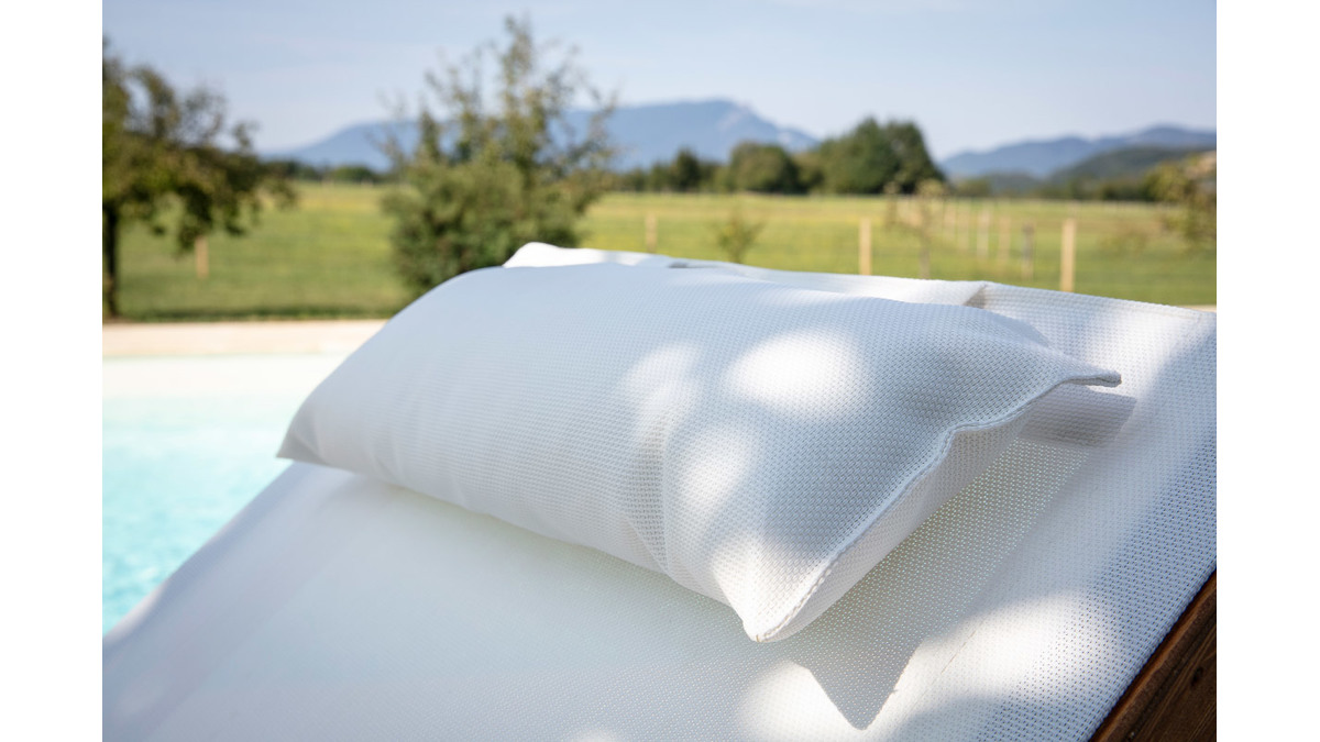 Chaise longue bain de soleil blanc cass et bois massif BIARRITZ