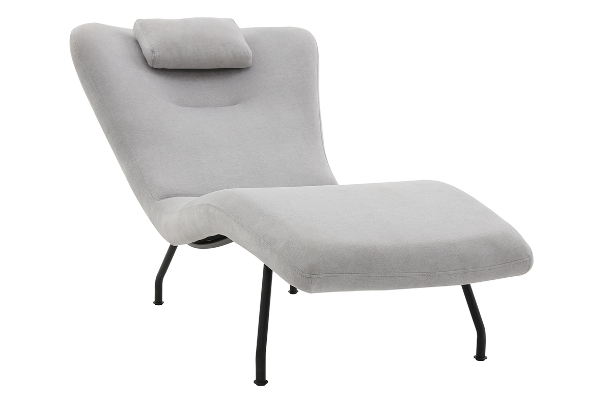 Chaise longue design tissu effet velours gris clair FLOW