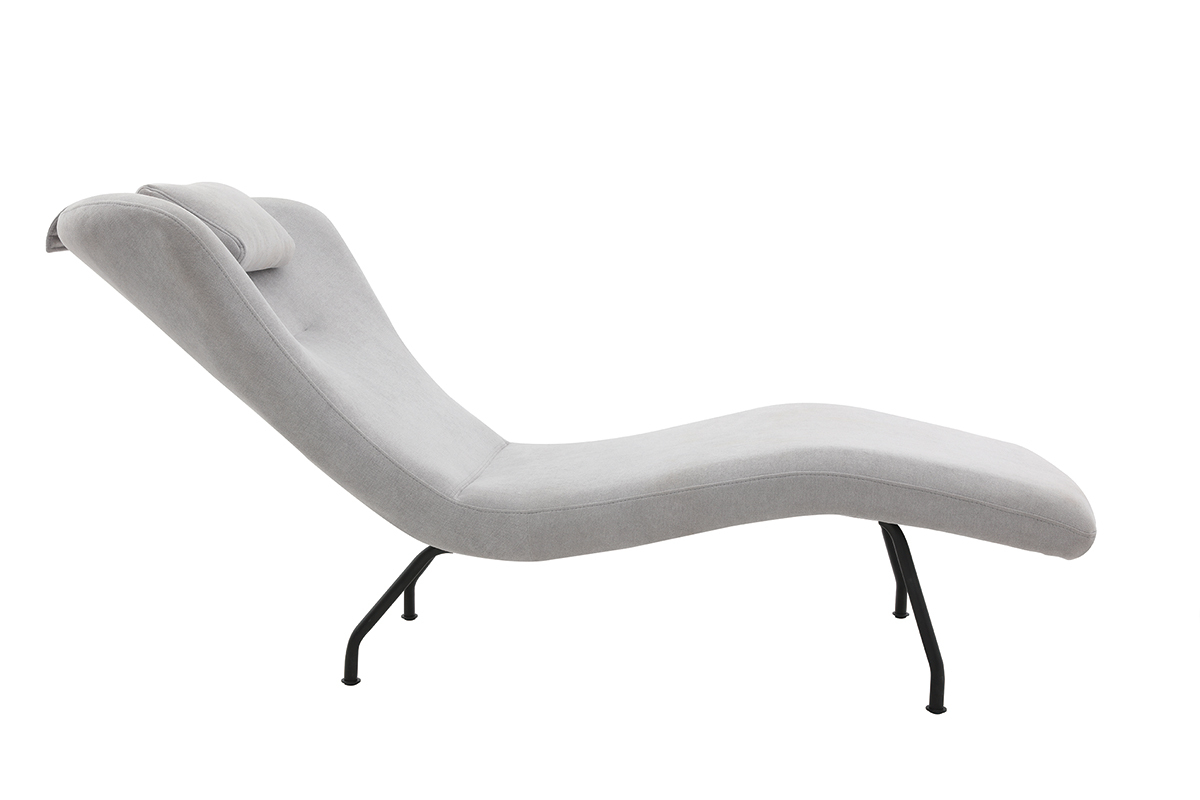 Chaise longue design tissu effet velours gris clair FLOW