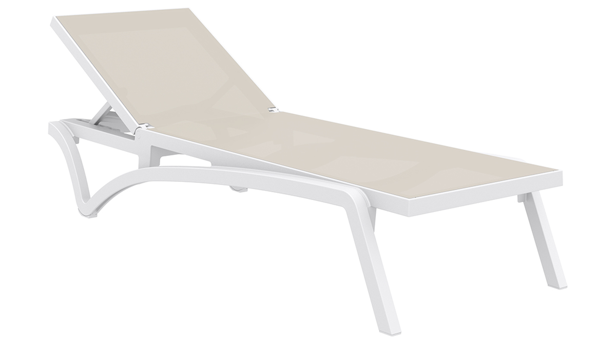 Chaise longue empilable blanc et taupe CORAIL