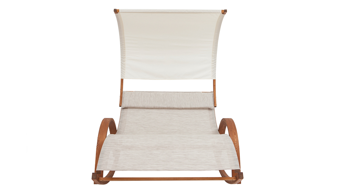 Chaise longue rocking chair 2 places blanc et bois massif NANAWA