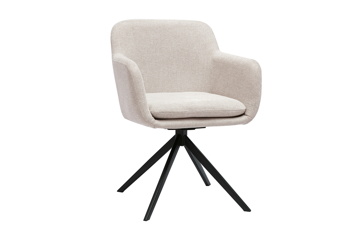 Chaise pivotante 360 en tissu effet velours textur beige et mtal noir AMIKA