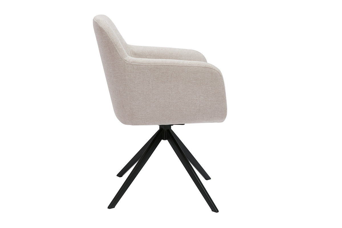 Chaise pivotante 360 en tissu effet velours textur beige et mtal noir AMIKA