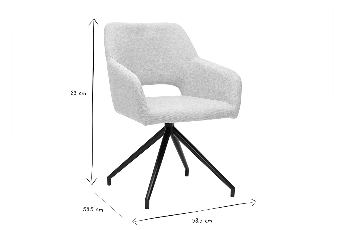 Chaise pivotante 360 en tissu effet velours textur beige et mtal noir LAURETTE