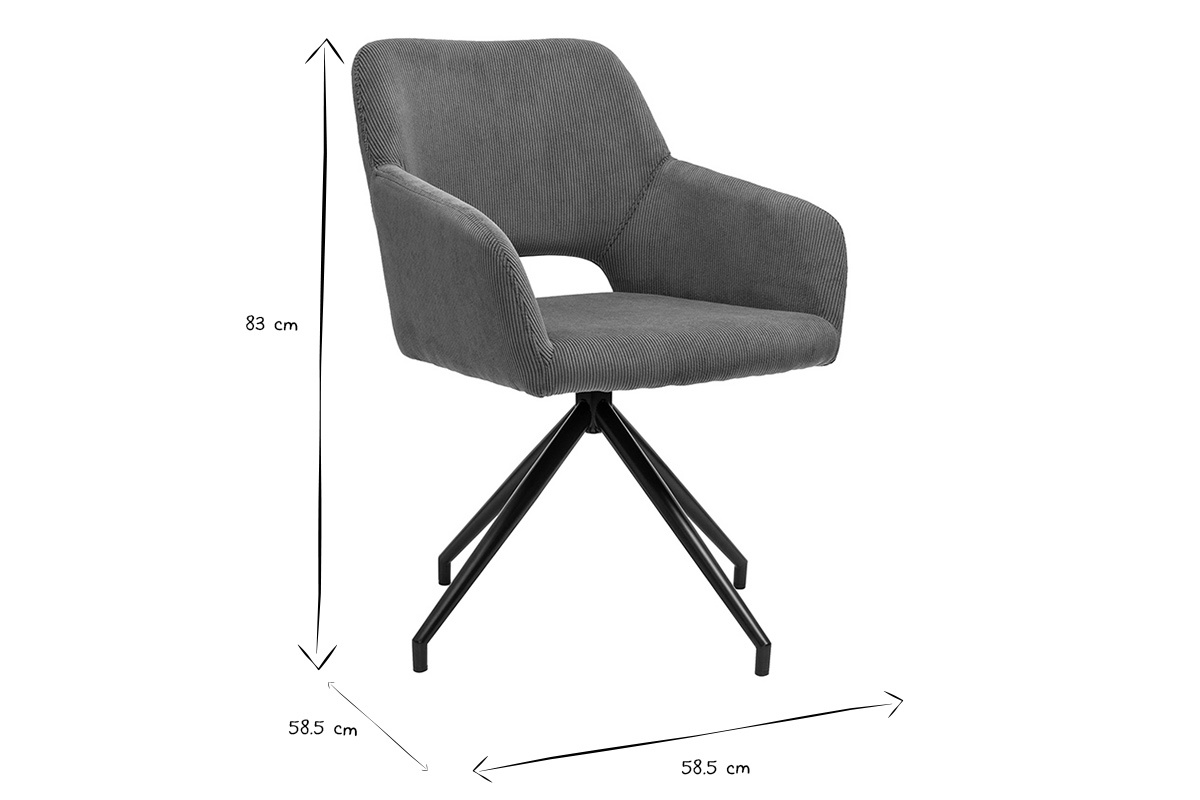 Chaise pivotante 360 en tissu velours ctel terre brle et mtal noir LAURETTE