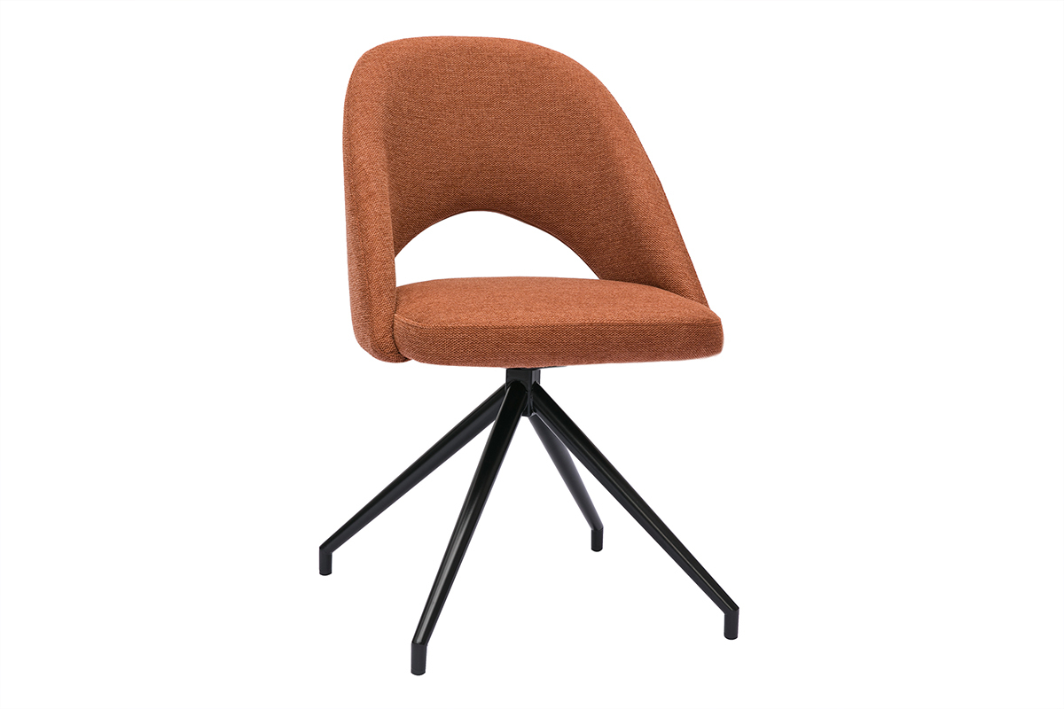 Chaise pivotante 360° en tissu effet velours texturé terre brûlée et métal noir COSETTE