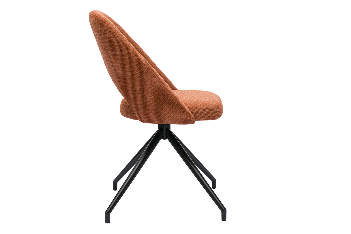 Chaise pivotante 360° en tissu effet velours texturé terre brûlée et métal noir COSETTE