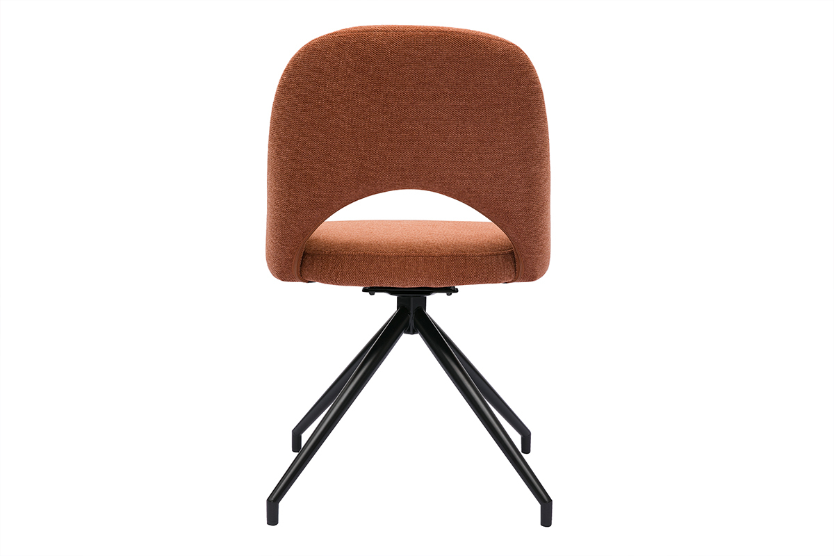 Chaise pivotante 360° en tissu effet velours texturé terre brûlée et métal noir COSETTE