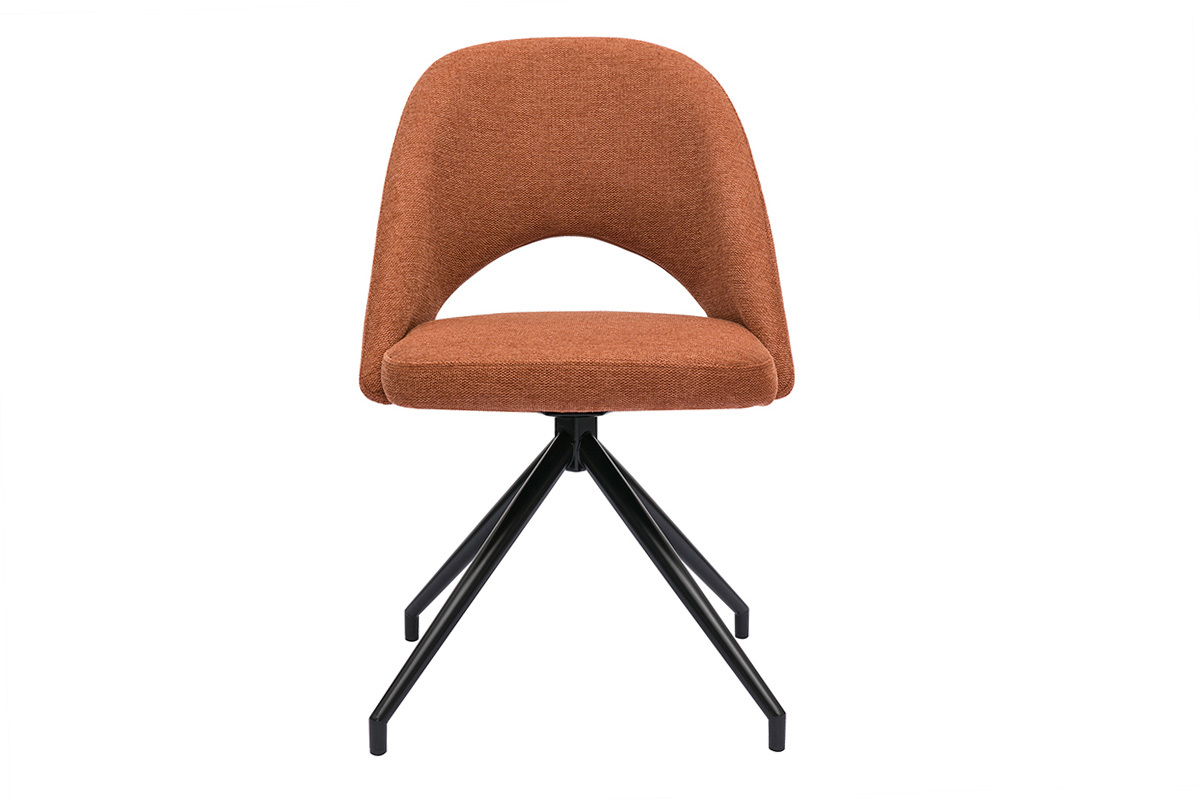 Chaise pivotante 360° en tissu effet velours texturé terre brûlée et métal noir COSETTE
