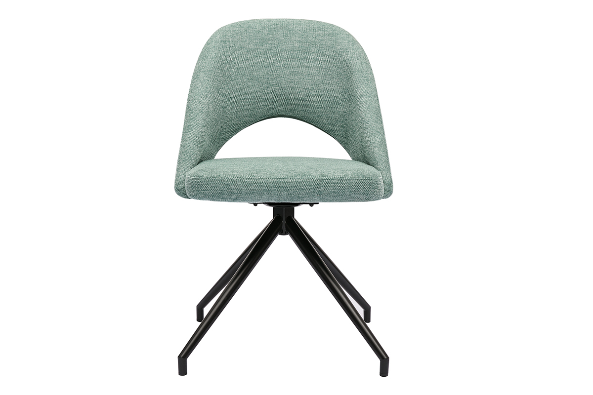 Chaise pivotante 360° en tissu effet velours texturé vert céladon et métal noir COSETTE