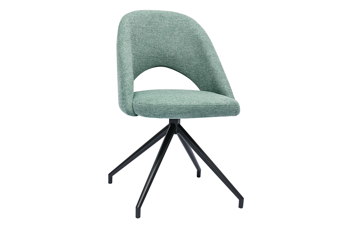 Chaise pivotante 360° en tissu effet velours texturé vert céladon et métal noir COSETTE