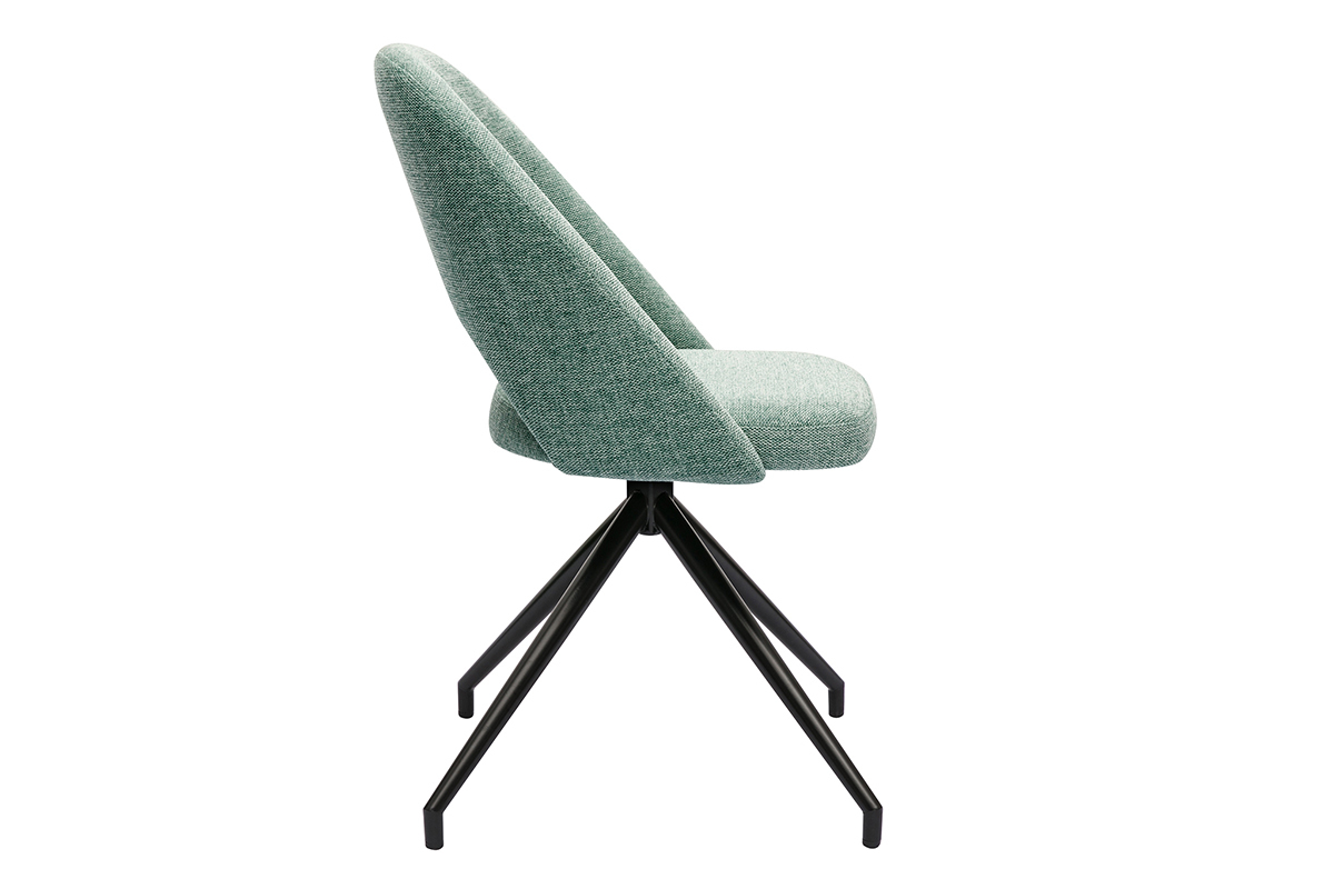Chaise pivotante 360° en tissu effet velours texturé vert céladon et métal noir COSETTE
