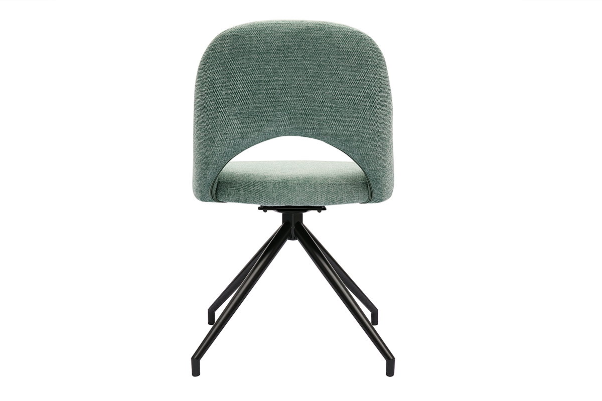 Chaise pivotante 360° en tissu effet velours texturé vert céladon et métal noir COSETTE