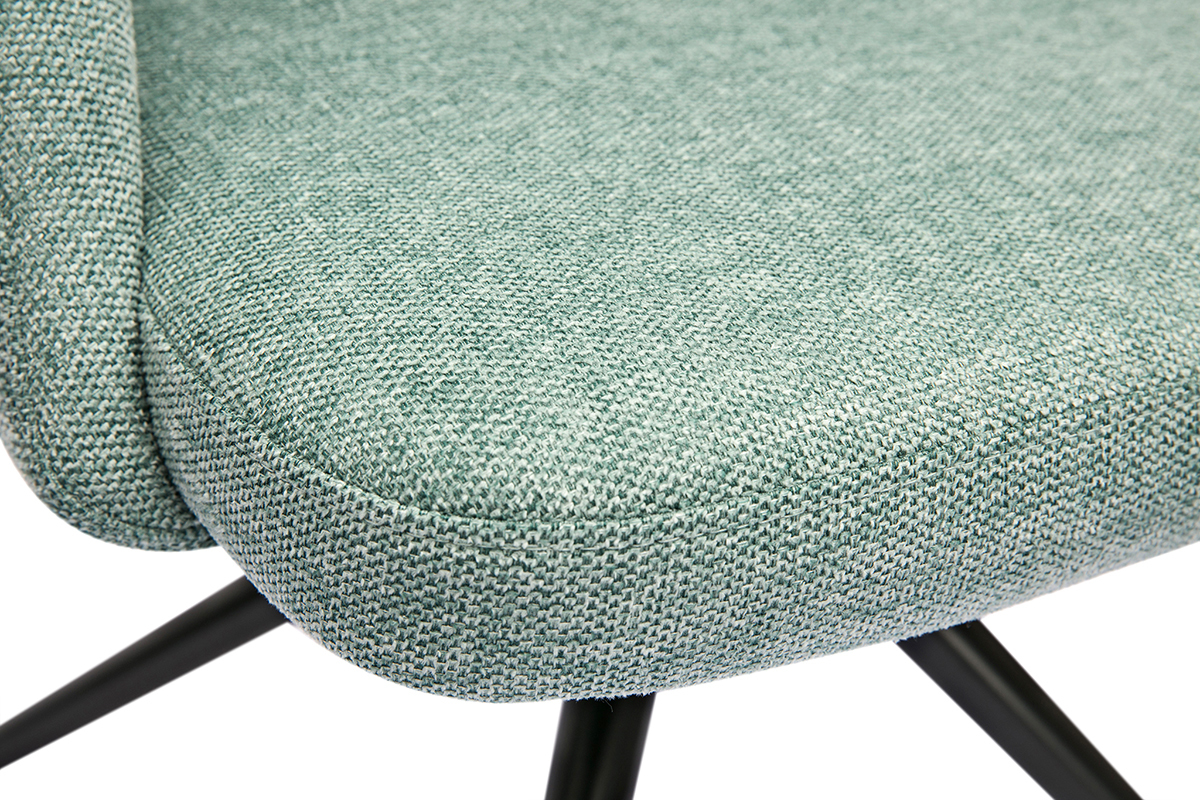 Chaise pivotante 360° en tissu effet velours texturé vert céladon et métal noir COSETTE