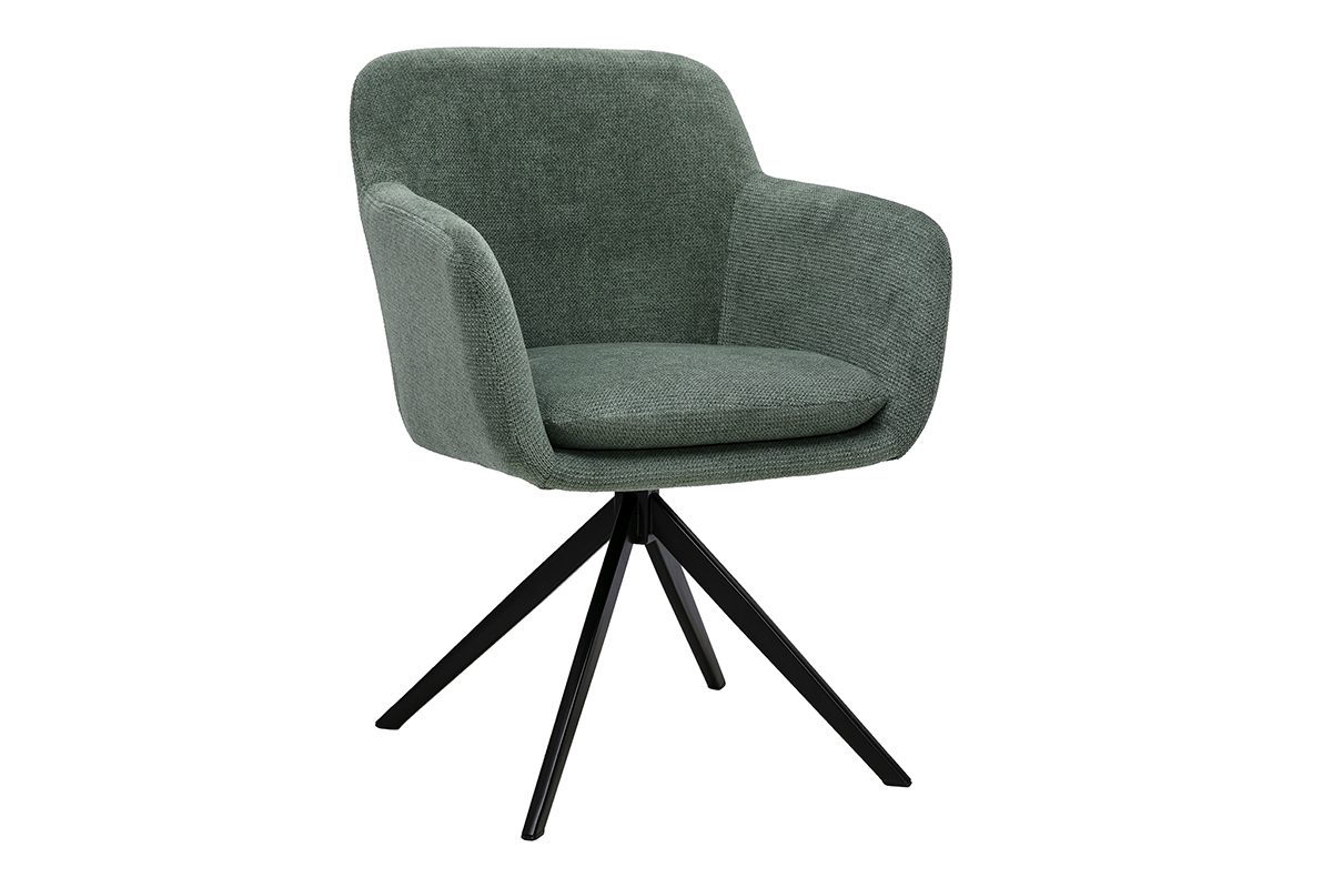 Chaise pivotante 360� en tissu chenille vert kaki et m�tal noir AMIKA
