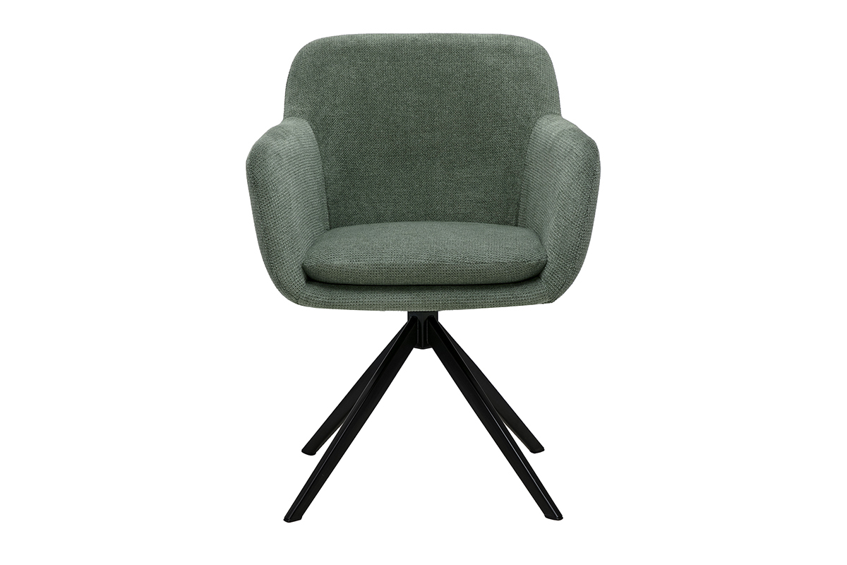 Chaise pivotante 360� en tissu chenille vert kaki et m�tal noir AMIKA