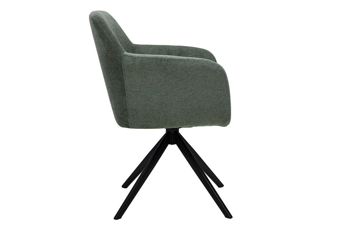 Chaise pivotante 360� en tissu chenille vert kaki et m�tal noir AMIKA