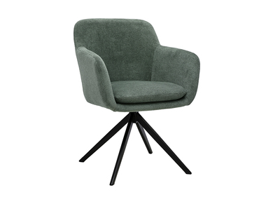 Chaise pivotante 360&deg; en tissu chenille vert kaki et m&eacute;tal noir AMIKA