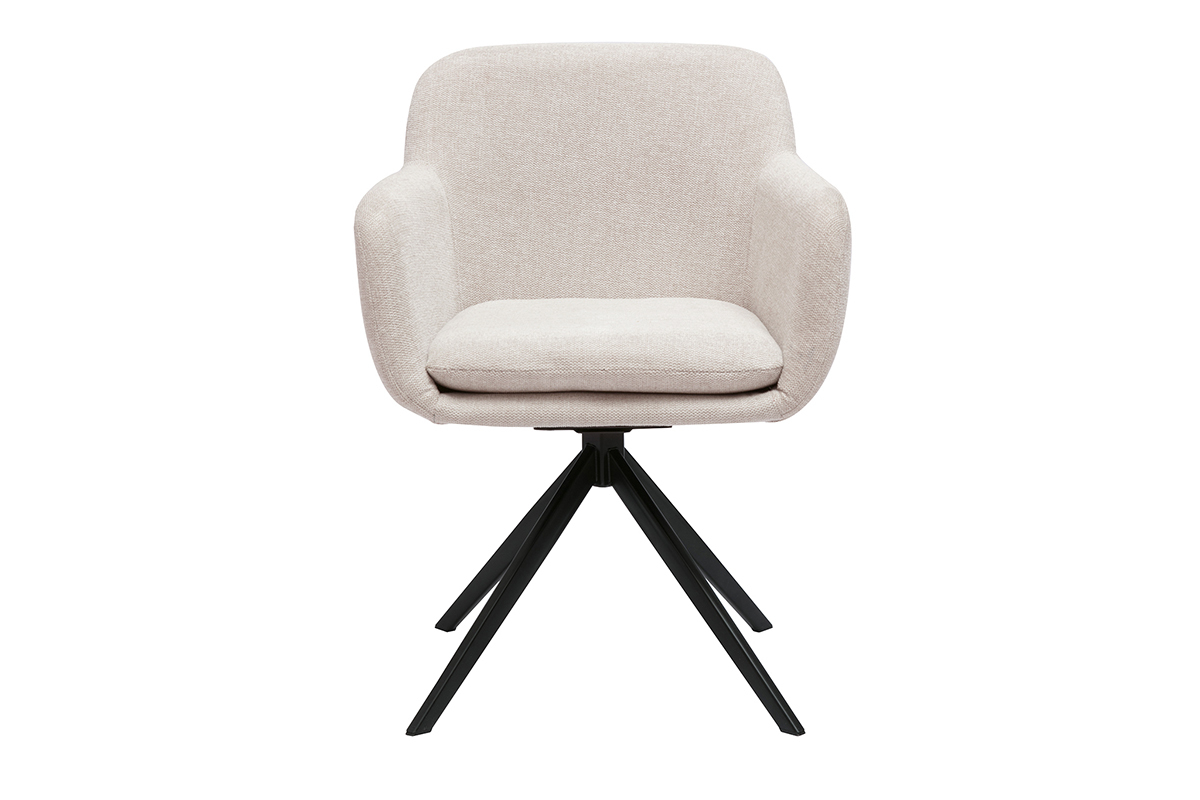 Chaise pivotante 360� en tissu effet velours textur� beige et m�tal noir AMIKA