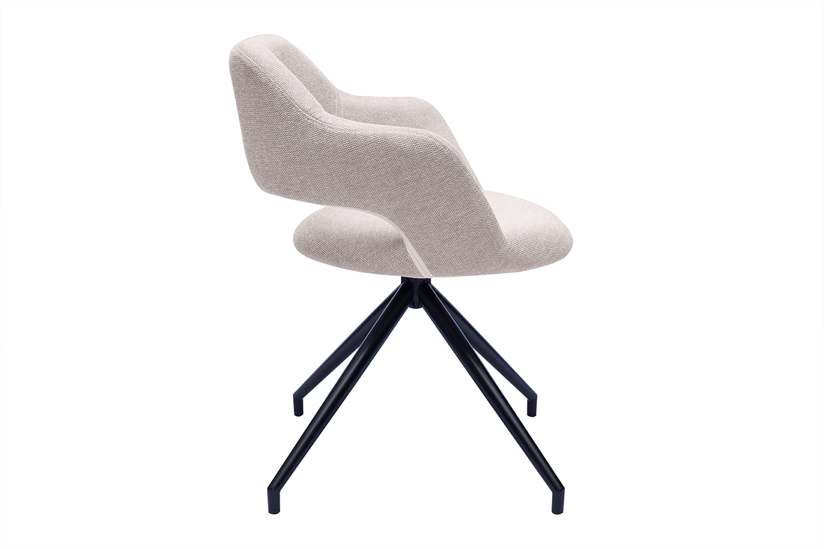 Chaise pivotante 360� en tissu effet velours textur� beige et m�tal noir JESSY