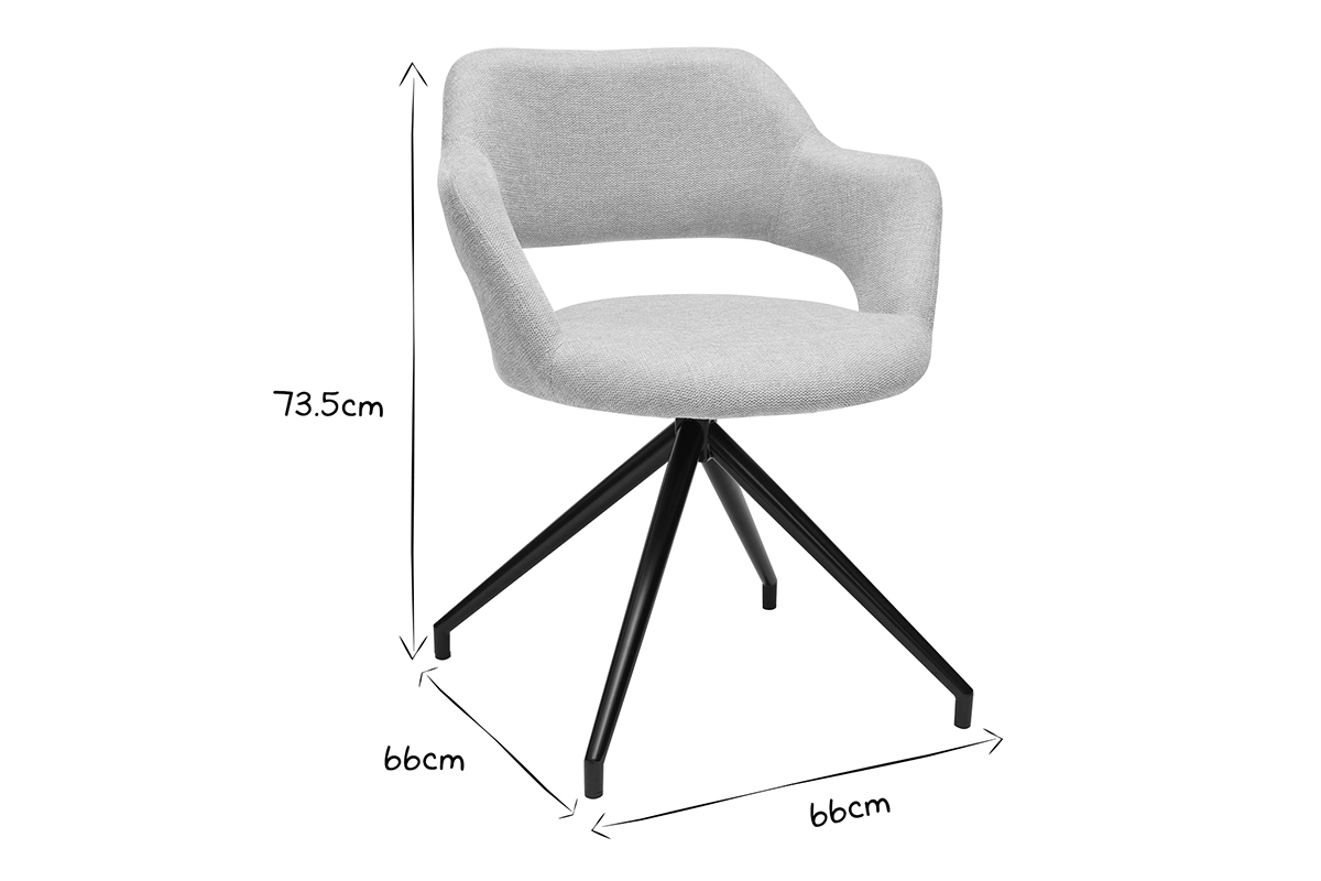 Chaise pivotante 360� en tissu effet velours textur� beige et m�tal noir JESSY