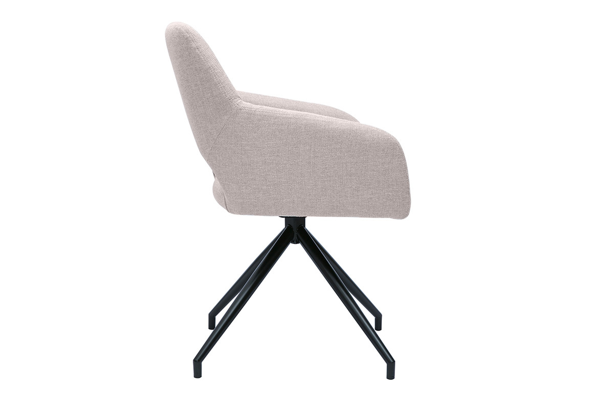 Chaise pivotante 360� en tissu effet velours textur� beige et m�tal noir LAURETTE