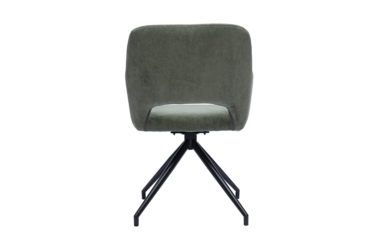 Chaise pivotante 360� en tissu velours c�tel� vert kaki et m�tal noir LAURETTE