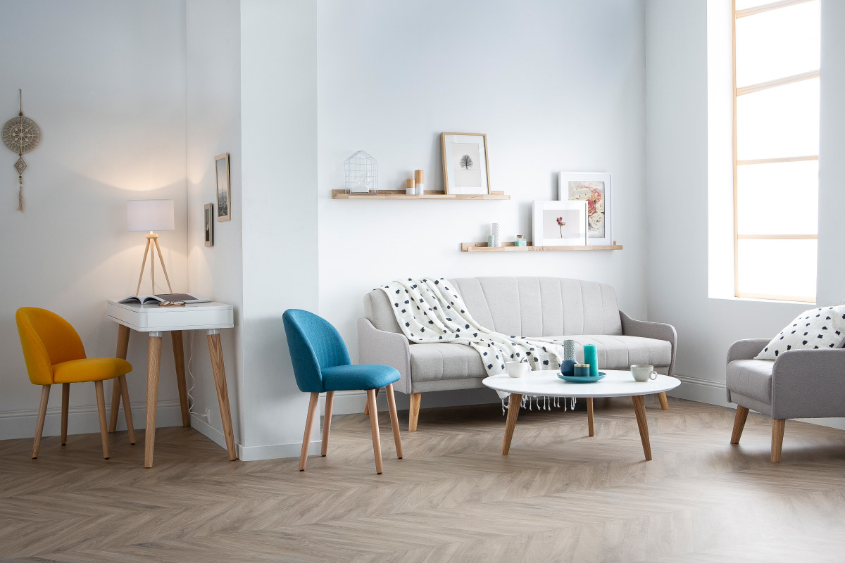 Chaise scandinave bleu canard et bois CELESTE