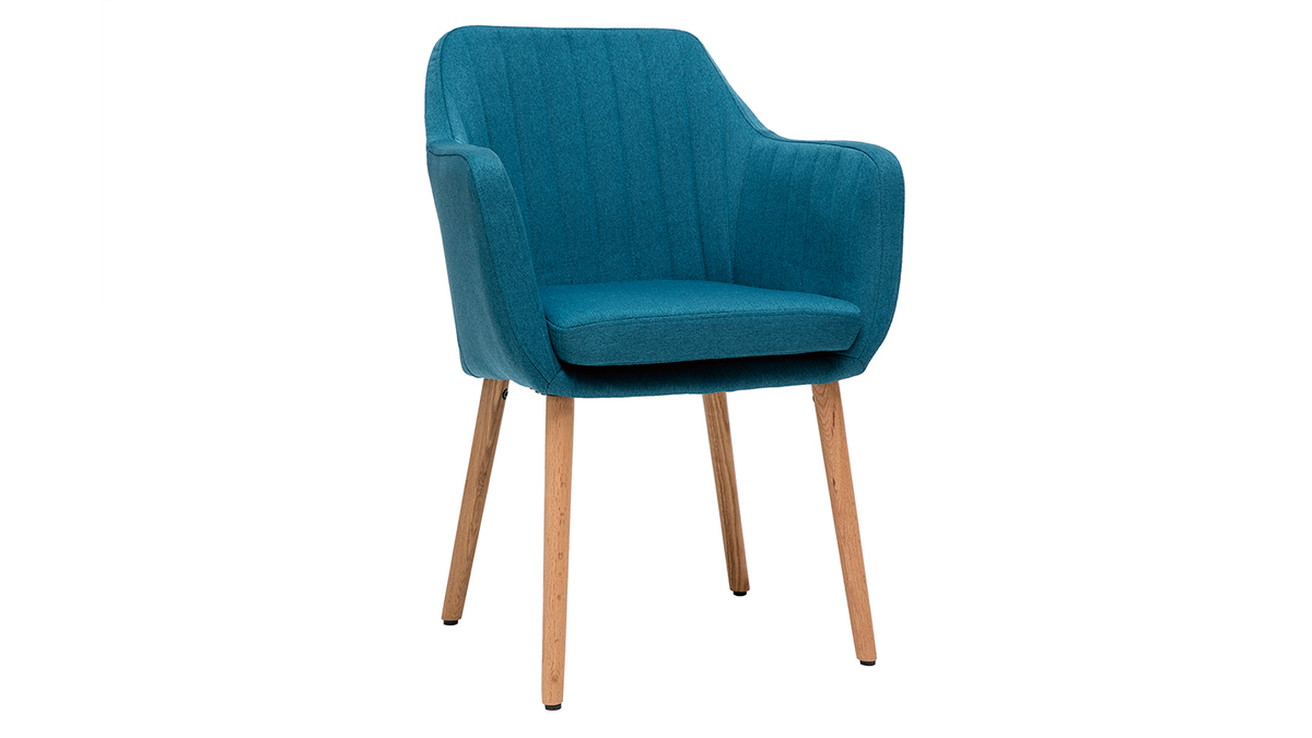 Chaise scandinave en tissu bleu canard et bois clair ALEYNA