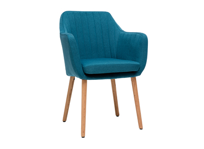 Chaise scandinave en tissu bleu canard et bois clair ALEYNA