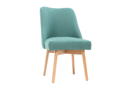 Chaise scandinave en tissu bleu turquoise et bois clair LIV