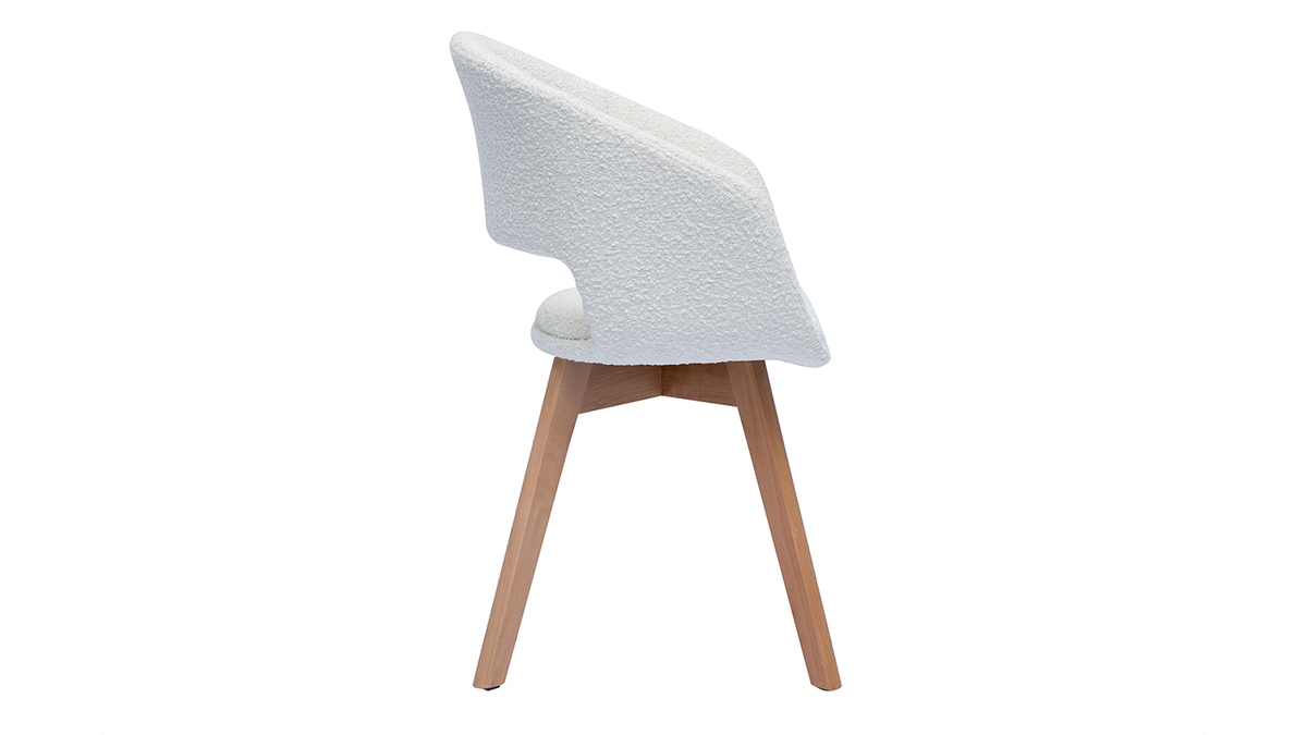 Chaise scandinave en tissu effet laine boucle blanc et bois clair massif PRISMA