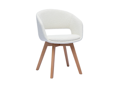 Chaise scandinave en tissu effet laine bouclée blanc et bois clair massif PRISMA